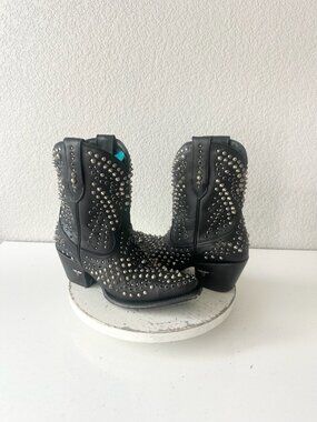 Lane DOLLY Black Silver Cowboy Bootie Western Cowgirl Short Ankle Boots Size 9.5